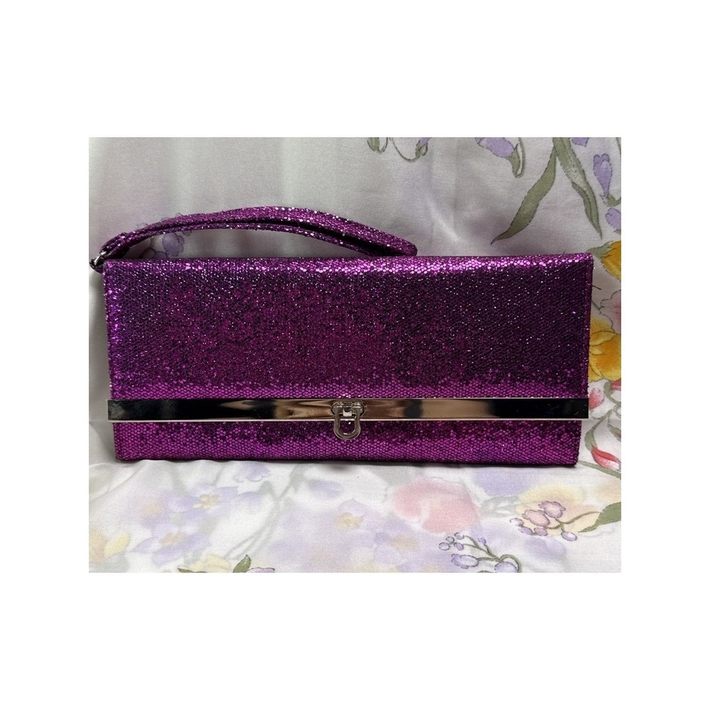 Mundi Westport Purple Glitter Clutch Wallet NWT Sparkly Evening 9"